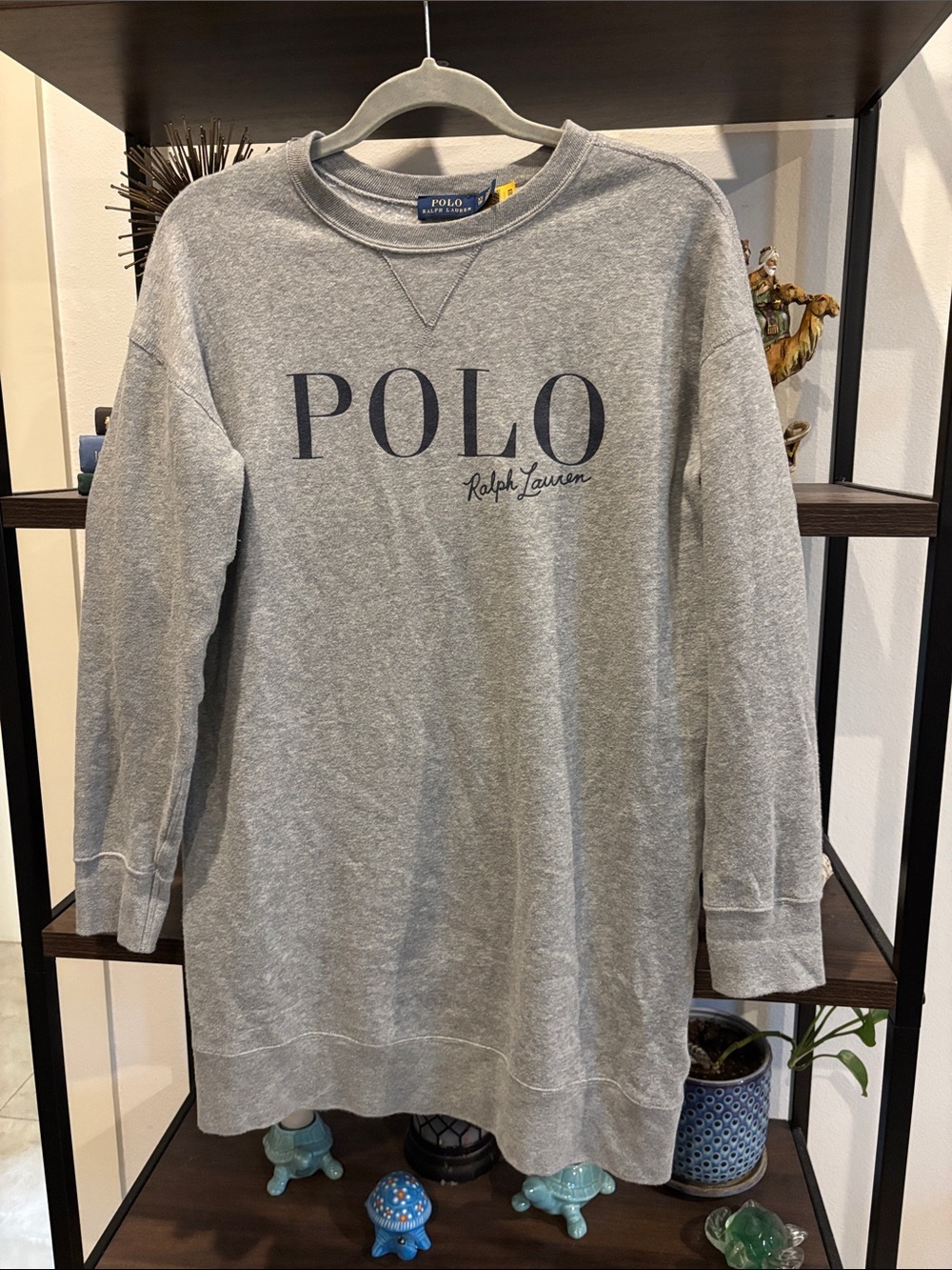 Ralph Lauren Light Gray Crewneck Sweatshirt Dress with Navy Label XS